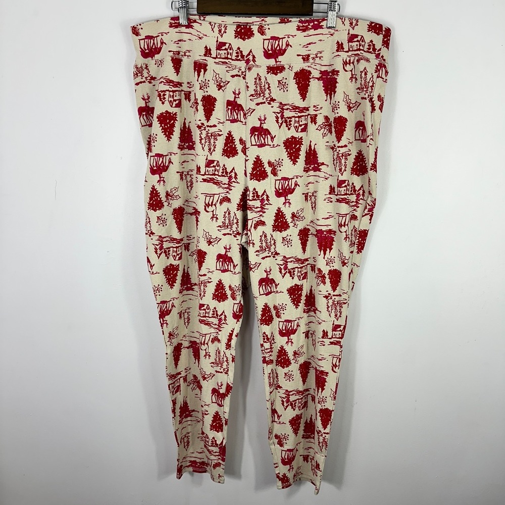 Sleep‎ by Cacique 26 Red Cabin Reindeer Print Thermal Pajama Pants Cozy Holiday